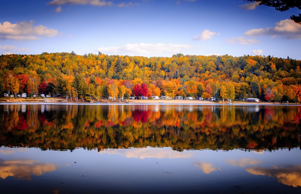 Algonquin Cottages and Fall color reflection